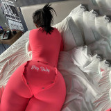 Sexy Button V-Neck Long Sleeves Stitching Skinny Jumpsuit SMT21428P