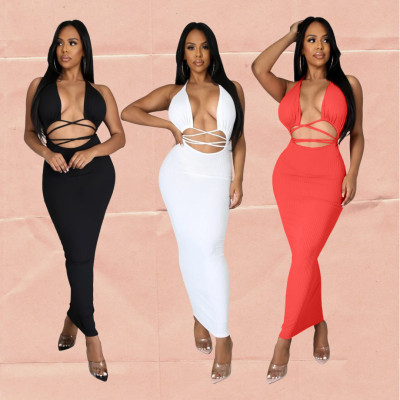 Womens Sexy Pit Striped Cloth Solid Color Dress KSN8071
