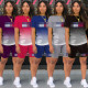 Womens fashion casual positioning printing loose short-sleeved shorts sports pull-on set SM9150