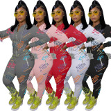 Fashion Letter Printed Zipper Long Sleeves Hooded Sweater With Trousers Two Pieces Sets  YX9266