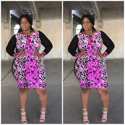 Autumn Sequined Printed Round Neck Long Sleeves Mini Plus Size Dress CCY1351