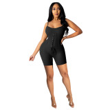 Womens solid color suspenders, eyelets tied sexy jumpsuit Q774