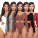 Plus Size Sexy Hollow Out Deep V-Neck Long Sleeves Bodysuit M2990