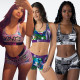 Womens Slim Personality Printed Sports Suit Two-piece Set LS6422