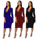Fashion classic solid color V-neck slim dress SMR9964