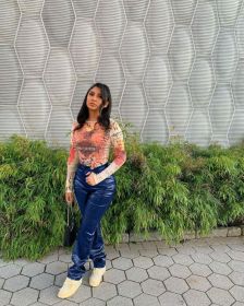 Fashion PU Leather High Waist Long Pants A3244