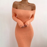 Sexy Off Shoulder Long Sleeves Backless Midi Skinny Dress  93625P