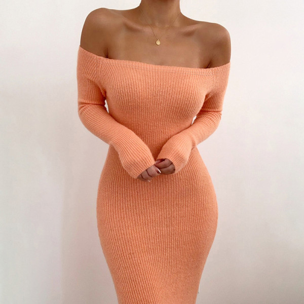 Sexy Off Shoulder Long Sleeves Backless Midi Skinny Dress  93625P