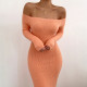 Sexy Off Shoulder Long Sleeves Backless Midi Skinny Dress  93625P