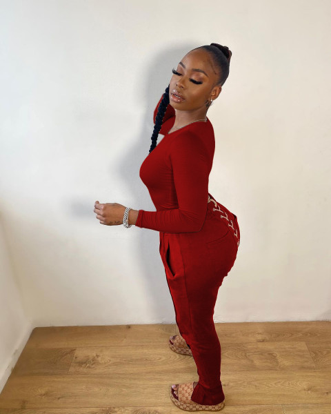 Casual Round Neck Long Sleeves Top With Strappy Drawstring Trousers Two Piece Sets CY8059