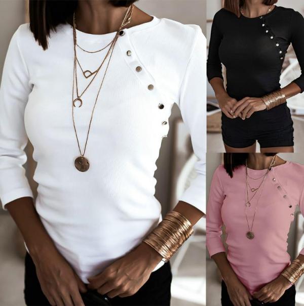 Casual Solid Color Round Neck Long Sleeves Top ZC3847