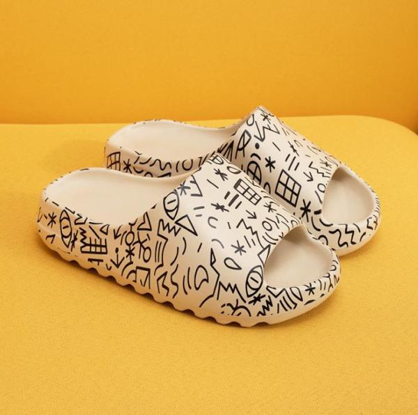 Graffiti Fish Mouth Slippers Womens Thick Bottom Sponge & Baby Sesame Street Couple Pattern Slippers