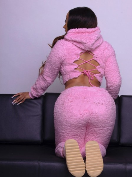 Winter Solid Color Long Sleeves Backless Lace-Up Hooded Sweater With Trousers Two Pieces Sets FF1073