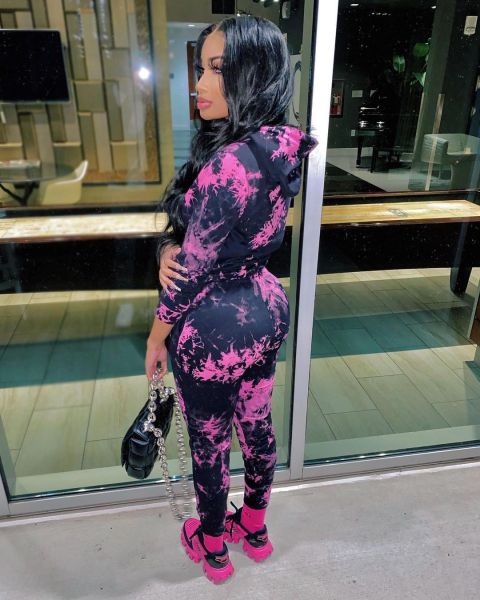 Sports Tie Dye Printed Long Sleeves Hooded Sweater With Trousers Two Piece Sets FF1055