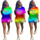 Sexy Womens rainbow gradient letter printing two-piece suit HG109
