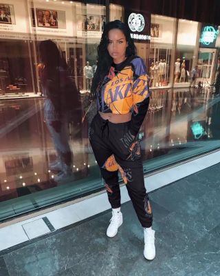 Casual Printed Round Neck Long Sleeves Cropped Top With Drawstring Trousers Two Pieces Sets XS6006