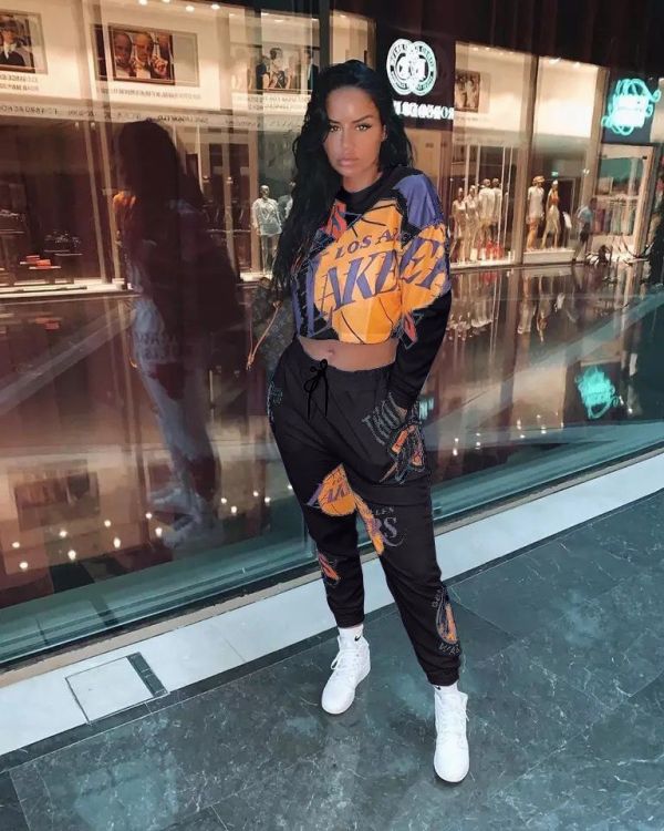 Casual Printed Round Neck Long Sleeves Cropped Top With Drawstring Trousers Two Pieces Sets XS6006