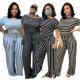 Striped printed knitted stretch style plus size Womens jumpsuit OSS20793