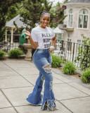 Fashion Hole Tassel Flared Skinny Jeans HSF2280