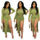Sexy V-Neck Long Sleeves Split Plus Size Midi Dress YY5223
