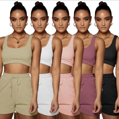 Womens solid color double-layer vest sports suit HR8163