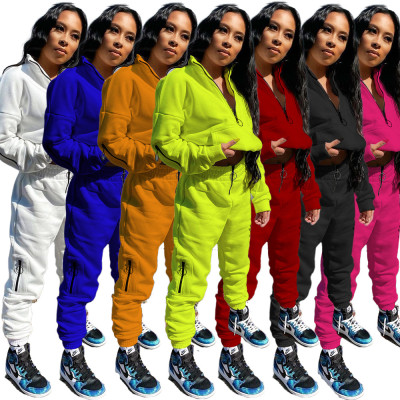 Womens solid color sweater coat zipper stand collar pencil pants sports suit TY1888
