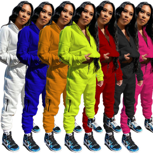 Womens solid color sweater coat zipper stand collar pencil pants sports suit TY1888