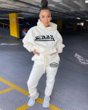 Casual Letter Printed Long Sleeves Hooded Sweater With Drawstring Trousers Two Pieces Sets YX9265