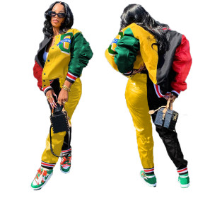 Fashionable European and American printing stitching sports two-piece suit AMM8289