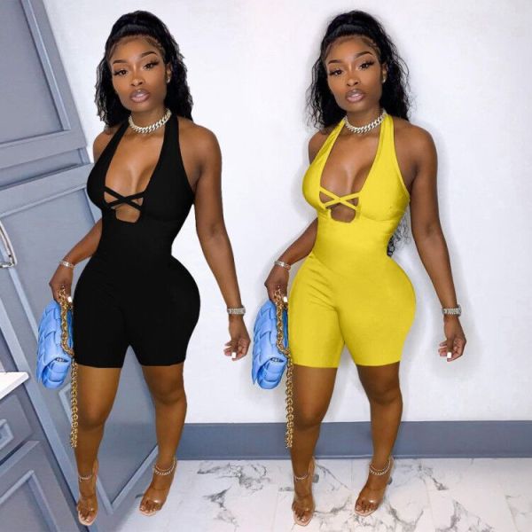 Summer sleeveless deep V-neck sexy solid color jumpsuit AFY722