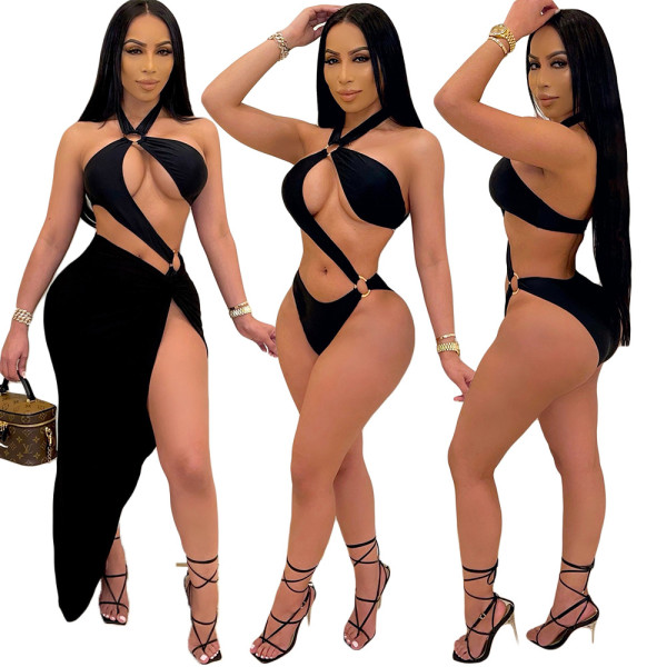 Sexy swimsuit solid color dress suit nightclub two-piece suit CN0103