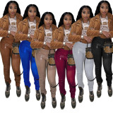 PU leather pants, high elastic stacking leggings, leather pants QZ6120
