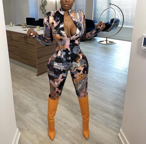Sexy women's digital print skinny jumpsuit FF1066