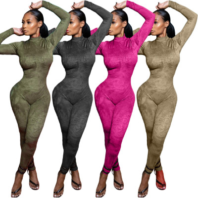 Fashion Breathable Mesh High Collar Long Sleeves Skinny Jumpsuit LML189