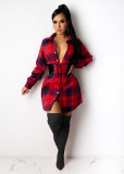 Fashion Plaid Turn-Down Collar Long Sleeves Midi Shirt   G0372