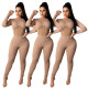 Sexy Knitting Mesh Stitching Round Neck Long Sleeves Skinny Jumpsuit Q732