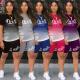 Womens fashion casual letters gradient color positioning printing loose T-shirt shorts sports two-pi