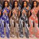 Womens Striped Printed Tube Top Wide Leg Suit CY1316