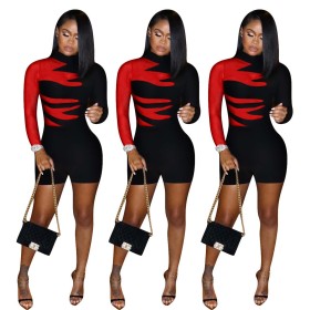 Fashion Contrast High Collar Long Sleeves Short Pants Jumpsuit  FE089