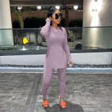 Casual Solid Color Round Neck Long Sleeves Split Tops With Trousers Two Pieces Sets  N9270