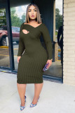 Sexy Solid Color V-Neck Long Sleeves Skinny Midi Dress KA7141