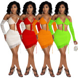 Womens road net gauze shoulder strapless bow sexy 2 piece skirt suit SZ8026