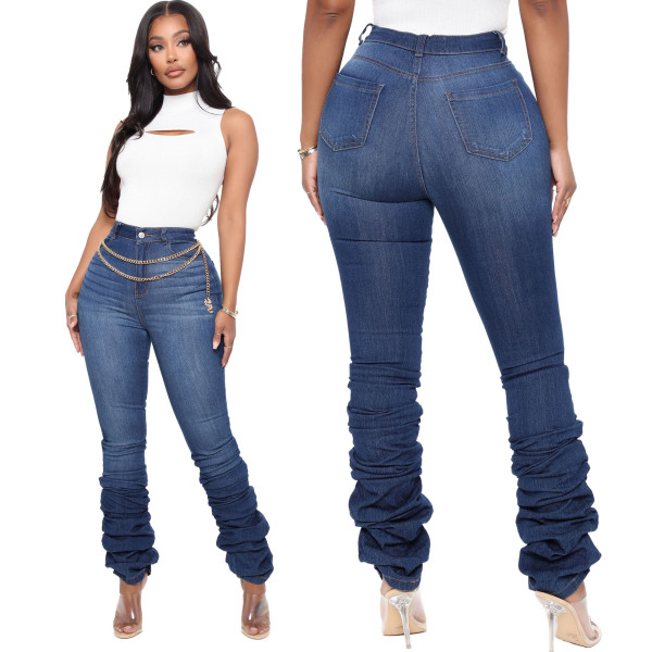 Fashion slim all-match classic pile denim trousers HSF2384