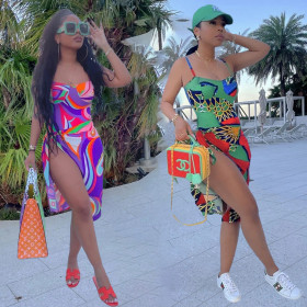 Two-piece fashion printed camisole swimsuit S961