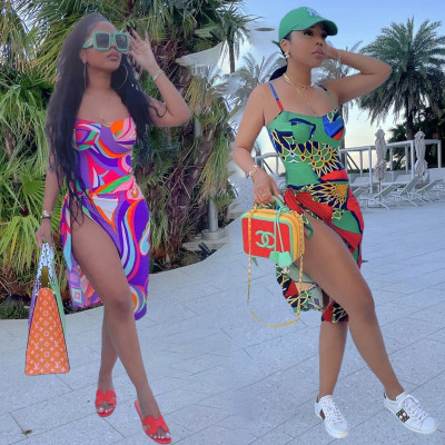 Two-piece fashion printed camisole swimsuit S961
