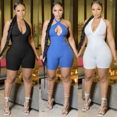 Womens summer new fashion casual solid color jumpsuit GLS8129