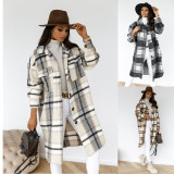 Fashion Autumn Plaid Turn-Down Collar Long Sleeves Midi Jacket  ST20247