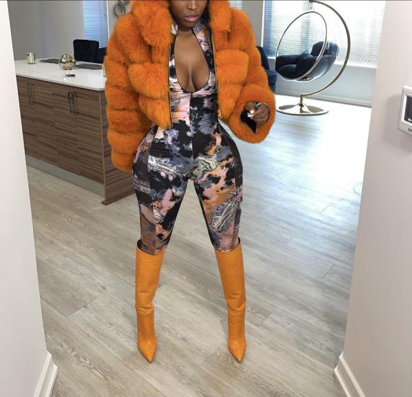 Sexy women's digital print skinny jumpsuit FF1066