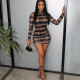 Sexy Perspective Printed Round Neck Long Sleeves Mini Bodycon Dress Q20711D