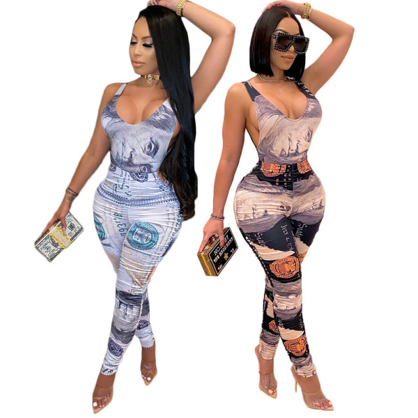 2021 summer personalized dollar print sexy backless two-piece suit DY6650